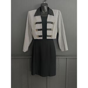 Vintage Dawn Joy Houndstooth Cropped Blazer Black Dress Suit 2 Piece Size 11/12